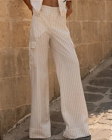 Calça Alfaiataria Stripes/ Off White/ Murau