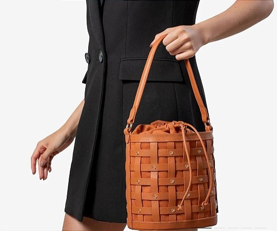 Bolsa Bag Bucket-Cesta/ Caramelo/ Couro/ Jorge Bischoff