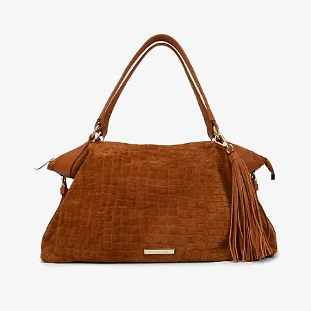 Bolsa Tote/ Marrom Caramelo/ Couro Croco e Camurça/ Jorge Bischoff