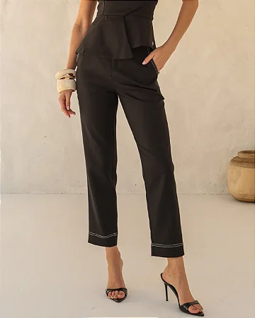 Calça Cigarrete Pespontos Preta/ Murau