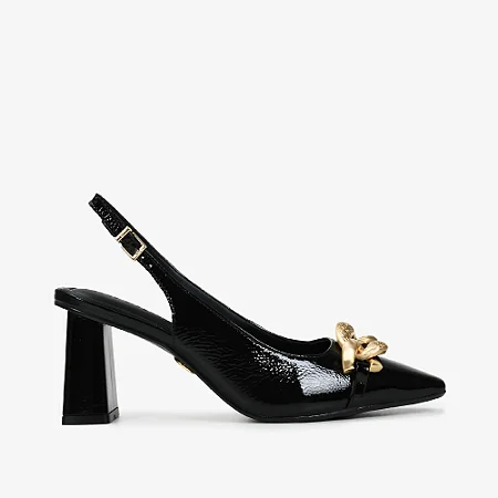 Slingback Preto Couro Verniz/ Jorge Bischoff