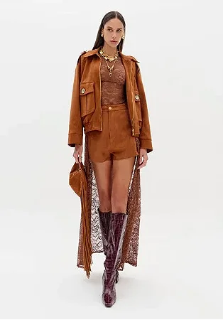 Short Cintura Alta Malha Suede