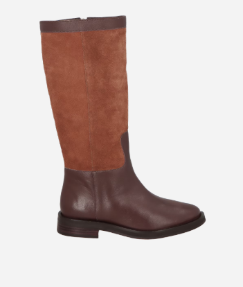 Bota De Cano Longo Em Couro Marrom Café E Camurça Caramelo/ Luiza Barcelos