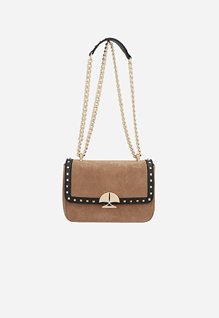 Bolsa Média Em Couro Preto E Camurça Bege Fendi Com Alça De Corrente/ Luiza Barcelos