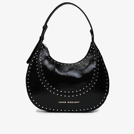 Bolsa Hobo Preto Tachas Couro/ Jorge Bischoff