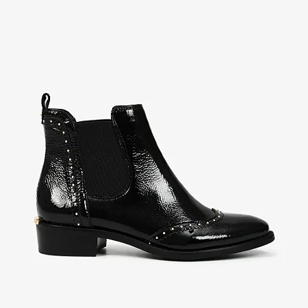 Bota Cano Baixo Preto Couro Verniz/ Jorge Bischoff