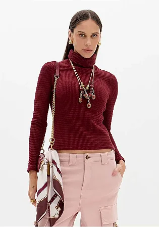 Blusa De Mangas Longas Com Gola Alta/ Lança Perfume