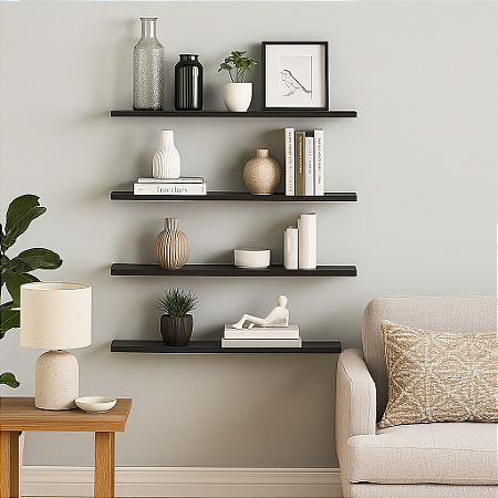 Prateleira 60x20MDF Preta C/ Suporte Invisivel