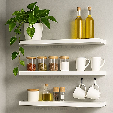 Prateleira De Mdf Branca Fosca 80x20 Kit C/ 3 Und Flutuante
