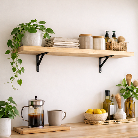 Prateleira de Pinus Natural 100x30 Mão Francesa Preta