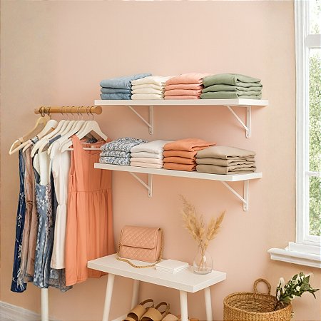 Prateleira Mdf Branca Fosca 80x40 Kit C/ 2 Und Mão Francesa