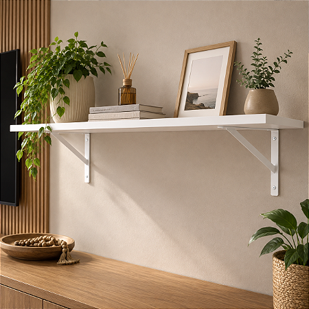 1 Prateleira Branca Mdf 100x40 Mão Francesa - Decoração
