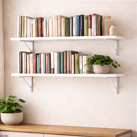 2 Prateleira Branca Mdf 100x40 Mão Francesa - Decoração