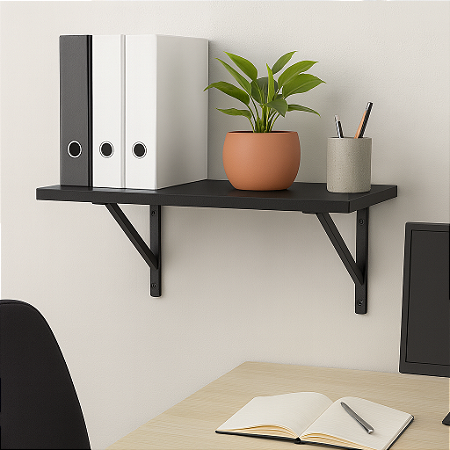 1 Prateleira Preta Mdf 35x25 Mão Francesa - Decoração