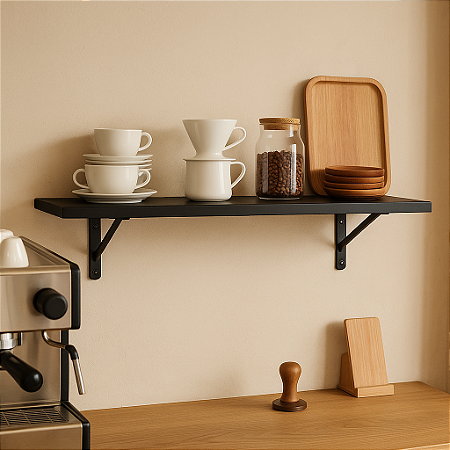 Kit 1 Prateleira Preta Mdf 80x25 Mão Francesa - Decoração