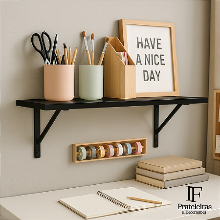 Kit 1 Prateleira Preta Mdf 40x30 Mão Francesa - Decoração