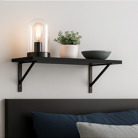 1 Prateleira Preta Mdf 35x35 Mão Francesa - Decoração