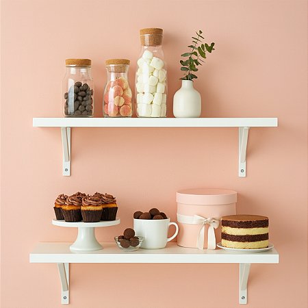 Kit 2 Prateleiras Branca Mdf 40x35 Mão Francesa - Decoração