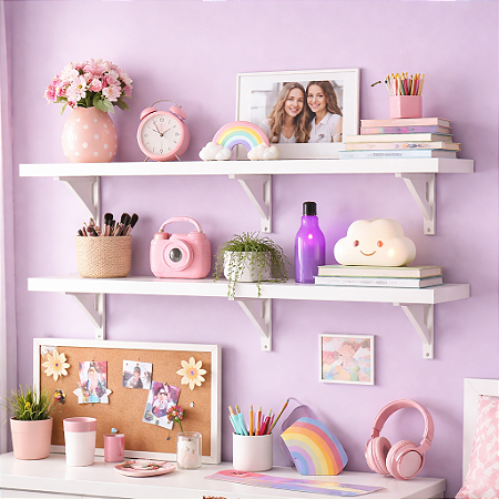 Kit 2 Prateleiras Decoração 100x35 Mdf Branca Mão Francesa