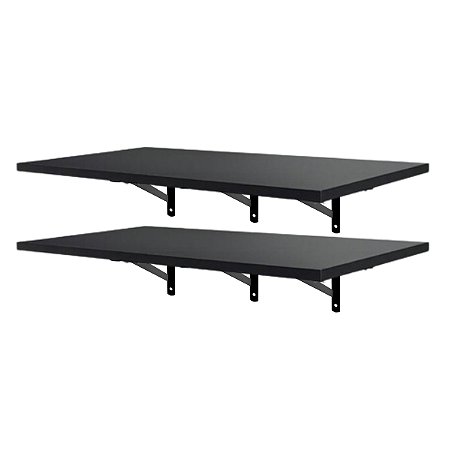 2 Prateleiras Preta Mdf 120x35 Mão Francesa - Decoração