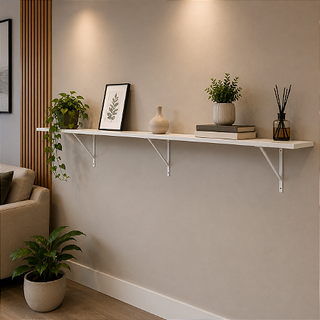 1 Prateleiras 150x40 Decoração Mdf Branca Mão Francesa