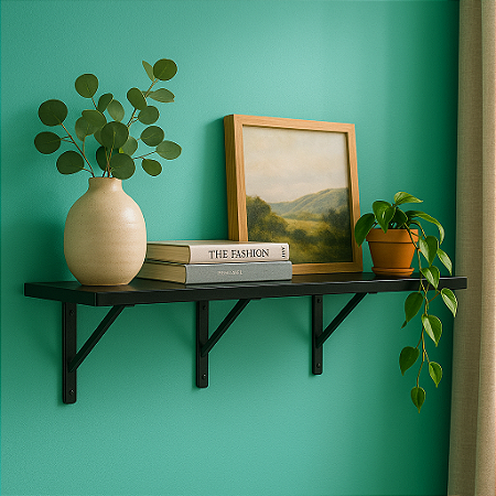 2 Prateleiras Preta Mdf 150x40 Mão Francesa - Decoração