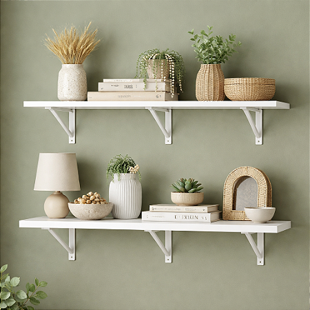 Kit 2 Prateleiras 150x40 Decoração Mdf Branca Mão Francesa