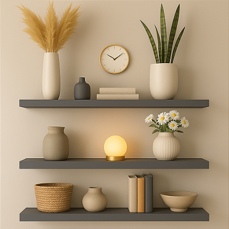 Kit com 3 Prateleiras Flutuantes em MDF Cinza 60x20cm – 15mm