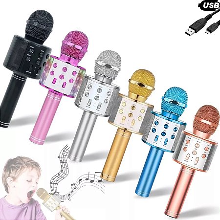 Microfone Karaokê Infantil Ws 858 Sem Fio com Bluetooth e Alto Falante