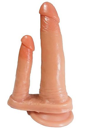 Prótese Realística Dupla Com Ventosa 18X3,5CM - Prazer e Cia