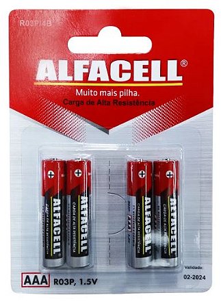 Pilha Comun Palito AAA 1.5V Cartela Com 4 Unidades - Alfacell