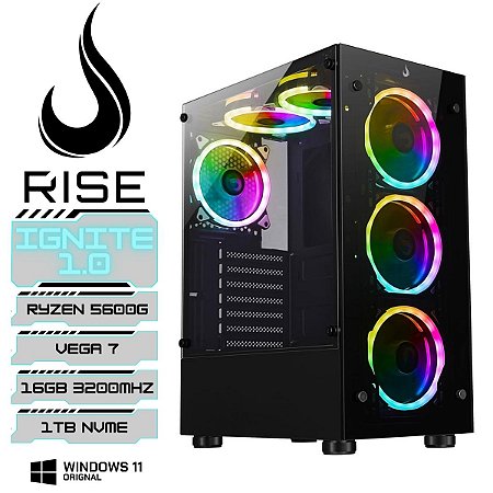 Computador Rise Mode Gamer Ignition 1.0, Ryzen 5600g, Radeon Vega 7, 16GB DDR4, SSD M.2 1TB