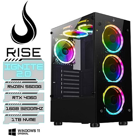 Computador Rise Mode Gamer Ignition 2.0, Ryzen 5600g, RTX 4060, 16GB DDR4, SSD M.2 1TB