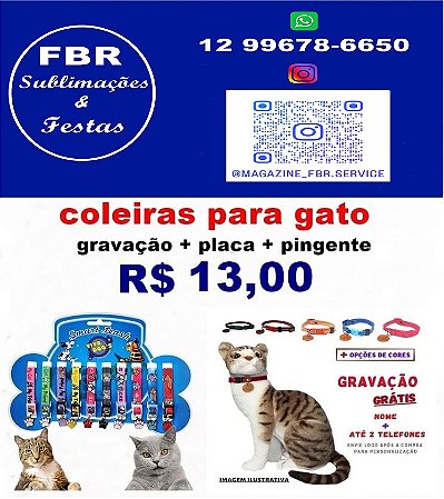 COLEIRAS PARA GATO COM PLAQUINHA DE INDETIFICAÇÃO