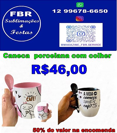 CANECA DE PORCELANA, COM COLHER