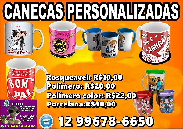 Canecas personalizadas, polimero, porcelana, roqueavel