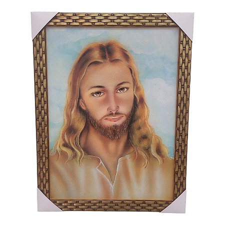 Quadro Decorativo Jesus Cristo Fundo Azul 35x45cm
