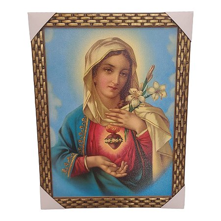 Quadro Decorativo Sagrado Coração De Maria Azul 35x45cm