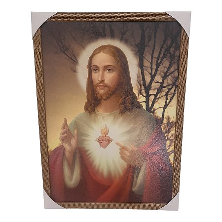 Quadro Decorativo Sagrado Coração De Jesus Arvores 50x70cm