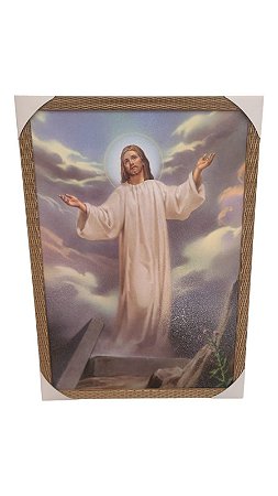 Quadro Decorativo 50x70Cm Jesus Ressuscitado Braços Abertos