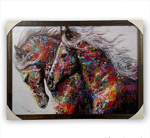 Quadro Decorativo Cavalos Coloridos Abstrato 50x70cm