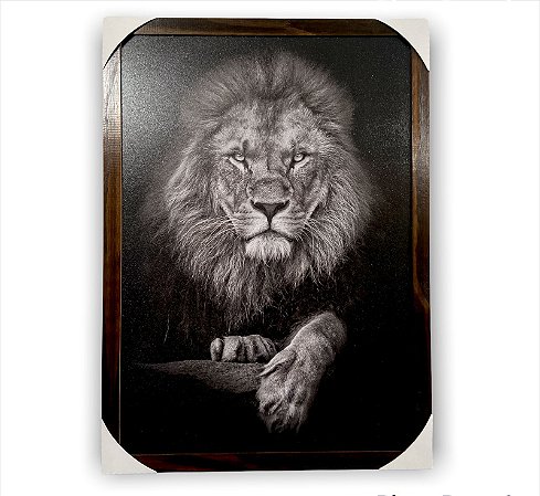 Quadro Decorativo Leão Deitado Preto Branco 50x70 Moldurado