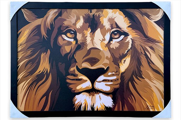 Quadro Decorativo Leão de Judá Dourado Moldurado 50x70cm