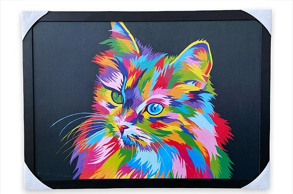 Quadro Decorativo Tema Gato Colorido 50x70cm