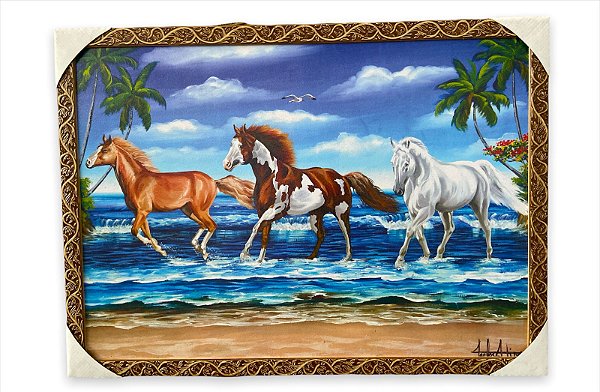 Quadro Decorativo Três Cavalos 50x70cm Paisagem Pinturas