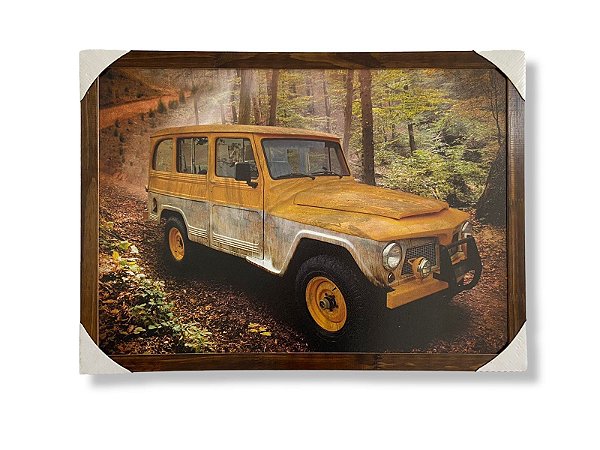 Quadro Decorativo Carro Rural Willys Amarelo Retro 50x70 Cm