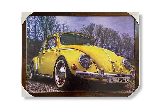 Quadro Decorativo Carro Fusca Amarelo Retro 50x70 Cm