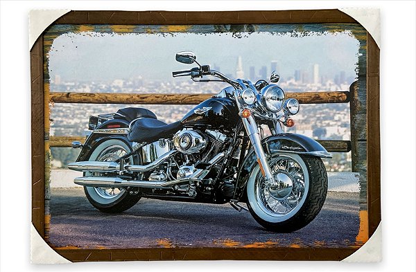 Quadro Decorativo Retrô Moto Harley Davidson Preta 50x70cm