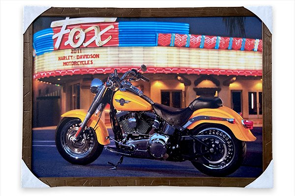 Quadro Decorativo Retrô Moto Harley Davidson Amarela 50x70cm