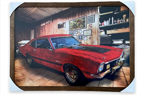 Quadro Decorativo Retrô Carro Maverick Vermelho 50x70cm Mold